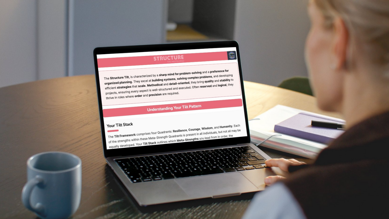 Tilt personality results displayed on a laptop